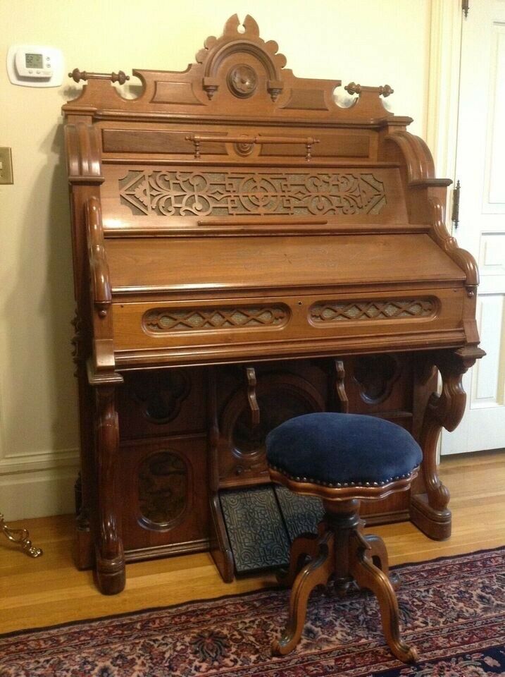 Antique Parlor Organ & Stool--1876 Clough & Warren--Ex. Condition & Rich Sound!