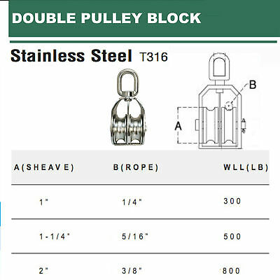 Stainless Steel 316 Double Pulley Block For Wire Rope Chain 1