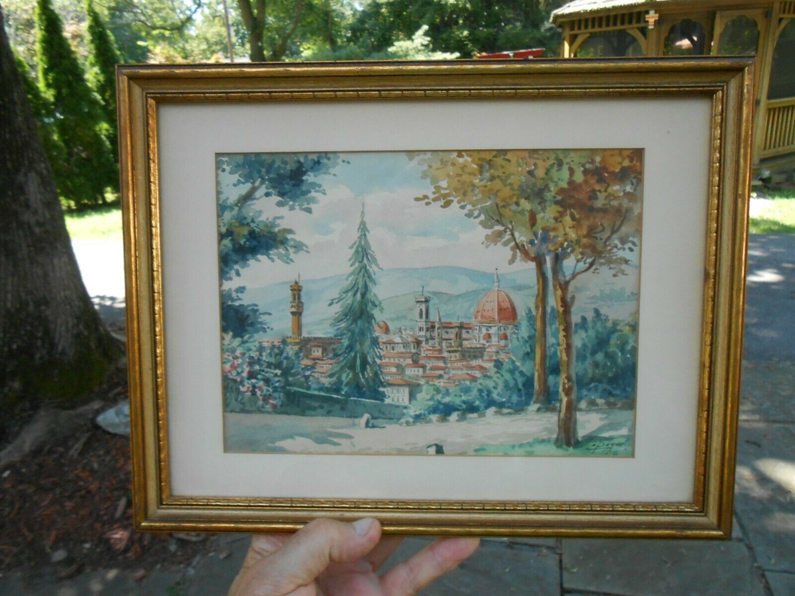 C. POGNI SIGNED WATERCOLOR FRAMED AND MATTED UNDER GLASS, VINTAGE, SEE PICTURES
