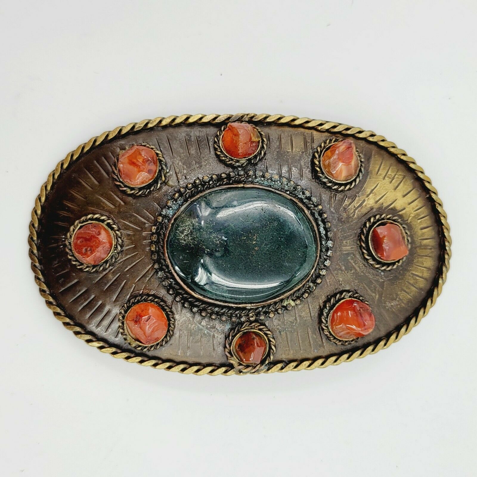 Women's Tribal 3d Stone Oval Belt Buckle Gold-tone Jeweled Orange Solid Brass