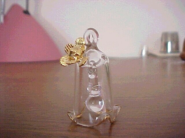 Glass Thimble Bell with Gold Flower on Top and Ruffled Gold Trimmed Base