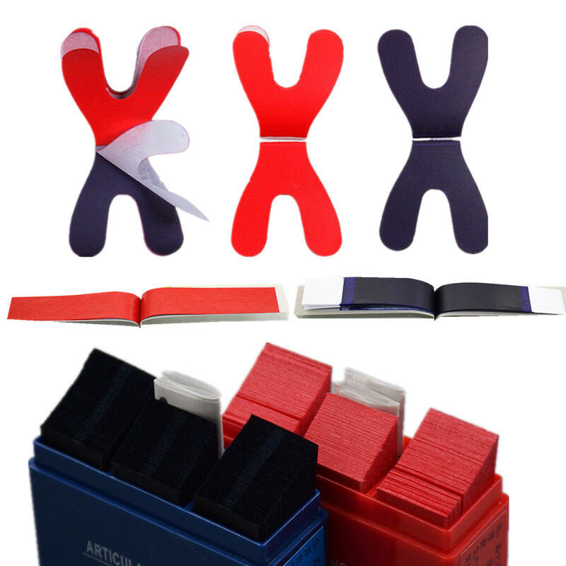 Dental Articulating Paper Horseshoe Rectangle Thick Strips Blue/Red For Denture
